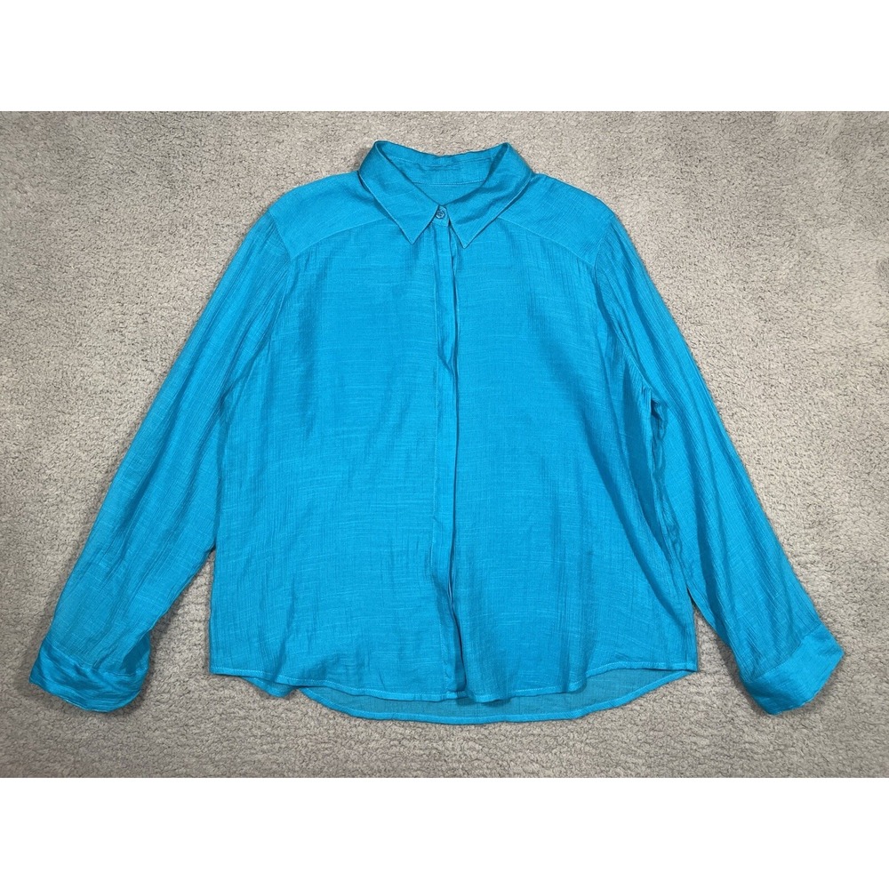 Chico's Shirt‎ Button Collared Blue Coastal Grandma Size 2 US 12 Large L
